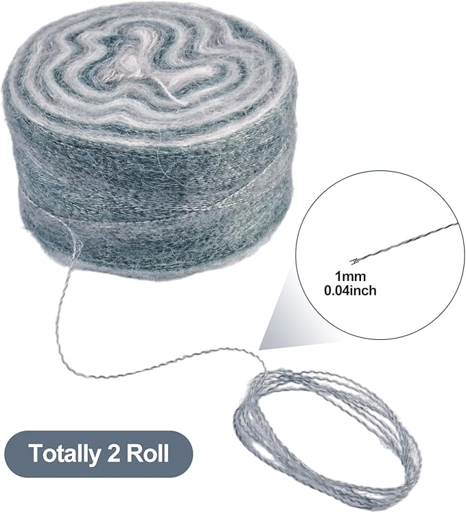 2 Roll Mohair Wool Yarn Soft for Crocheting Knitting Hand Washable Long Wool Yarn DIY Scarf Crochet Thread for Clothes Hats Sweater Scarf Craft Projects (Gray)