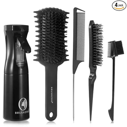 BRUSHZOO Hair Brush for Women, Brushes with Curly Hair Brush, Hair Spray Bottle, Edge Control Brush, Teasing Brush, Rat Tail Comb for All Hair Detangling Parting Styling
