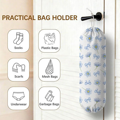 Plastic Bag Holder Dispenser, Plastic Grocery Bag Organizer & Wall Mount Paper Trash Bags Saver Storage for Kitchen Home Pantry Decor - Blue Floral Shopping Bags Storage Dispenser
