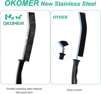 OKOM Multifunctional Stainless Steel Crevice Cleaning Brush - Hard Bristles for Kitchen & Bath Gap Cleaning