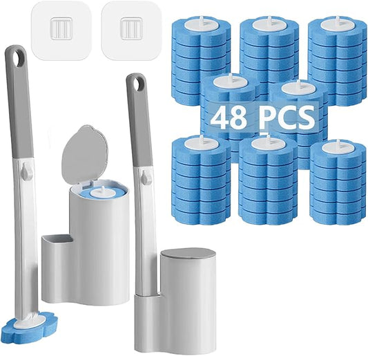 2 Pack Disposable Toilet Brush and Holder Set,Extended Handle with 48 Cleaner Refills Toilet Brush for Toilet Bowl Cleaners,Bathroom Cleaning, Bathtub - Blue (Ocean Fresh Scent)