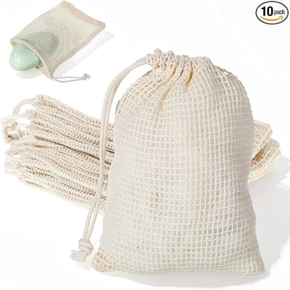 10 Pcs Soap Bags, Exfoliating Soap Saver Bags with Drawstring Reusable Natural Sisal Soap Pouch Foaming Drying for Bath and Shower(3.5x5.5 Inch)