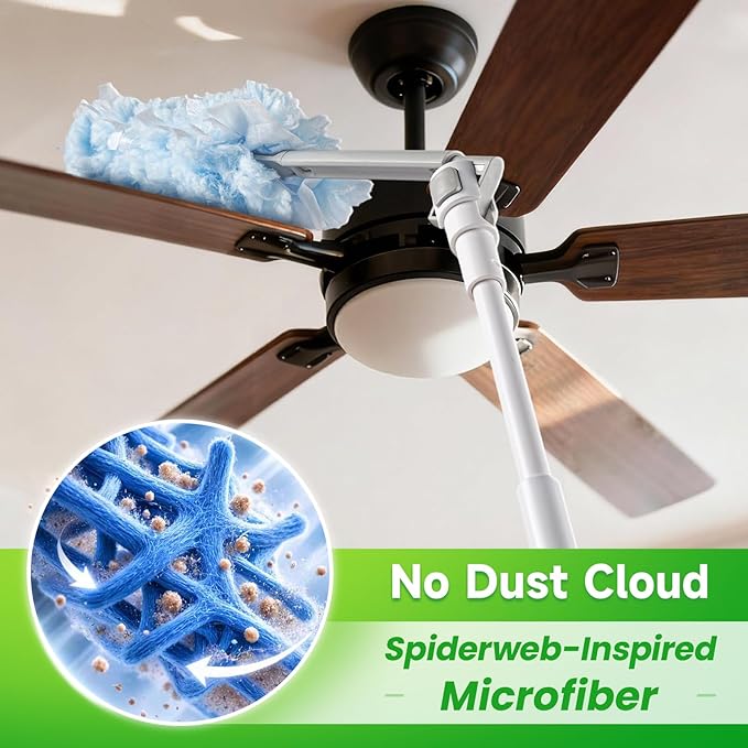 oshang 4 Pack Disposable Heavy Duty Duster Refills - 43" Extendable Handle, Compatible with Swiffer - Dusters for Cleaning Ceiling Fans, Blinds, Furniture & High Corners