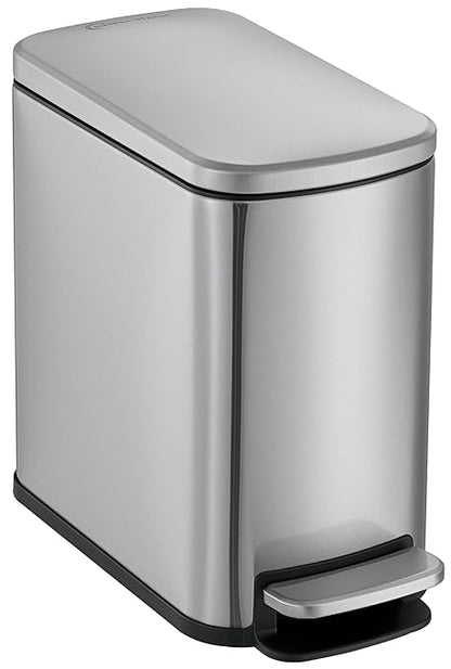 SIMPLI-Magic 6L/1.6G Stainless Steel Bathroom Trash Can with Hands-Free Foot Pedal, Quiet Soft-Close Lid, Compact Space-Saving Size