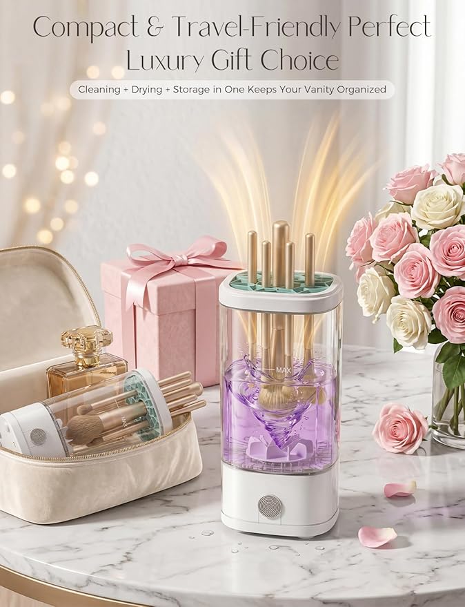 Electric Makeup Brush Cleaner Machine,3 in 1 Makeup Brush Cleanser & Washer,Cleaning Tool,Cosmetic Brushes Cleaners Cleaning For All Size Beauty Makeup Brush Set,Eyeshadow, Blush Brush. (White)