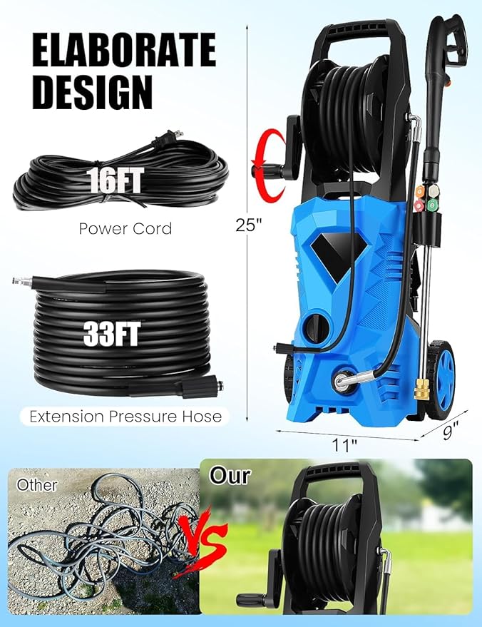 Electric Pressure Washer 5000 PSI 2.8 GPM High Power Washer with 4 Pressure Nozzle and Foam Cannon, powerwashers for Home, Car Washing, Fence Cleaning, Patio, Blue