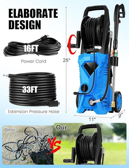 Electric Pressure Washer 5000 PSI 2.8 GPM High Power Washer with 4 Pressure Nozzle and Foam Cannon, powerwashers for Home, Car Washing, Fence Cleaning, Patio, Blue