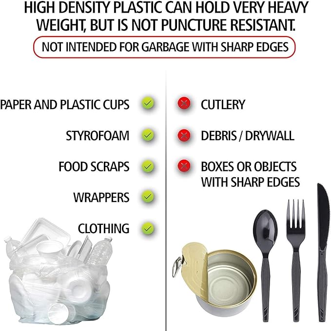 Aluf Plastics High Density Trash Bags, 56 Gallon, 600 Count, 22 Micron (eq), 43" x 48", Clear, for Bathroom, Office, Industrial, Commercial, Janitorial, Municipal, Recycling