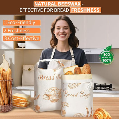 Beeswax Bread Bags for Sourdough(2 Pack), Wax bread bags for homemade bread, Beeswax Bread Bag, Keep Freshness, Beeswax bags for bread, Upgrade Food Storage Bag, Reusable,XL Cap | Reusable, 100% Natural Cotton, Keep Freshness, Beeswax Lined, Food Grade...