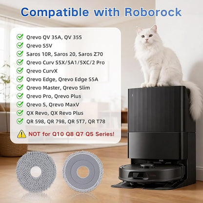VIEWALL 8 Pack Mop Cloths for Roborock Qrevo QV 35A/35S/S5V/Q Revo S/Pro/Master/Plus/Curv/S5X/Edge/S5A/QX Revo/Saros 10R/20 Series Vacuum Cleaner, Microfiber Washable Mop Pad Replacement Accessories