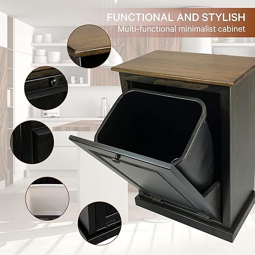 Peaceful Classics Tilt Out Trash Cabinet - Wooden Pull Out Cabinet, Decorative Trash Bin for Kitchen, Bedroom, & Home Patio - Mocha