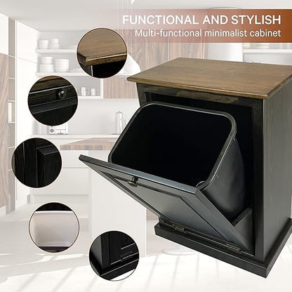 Peaceful Classics Tilt Out Trash Cabinet - Wooden Pull Out Cabinet, Decorative Trash Bin for Kitchen, Bedroom, & Home Patio - Mocha