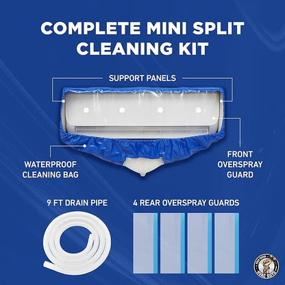 Leak Saver Mini Split Cleaning Bag | 360 Waterproof Design | Fits Systems 38in - 48in Long | Mini Split Cleaning Kit Includes Overspray Guards and Drain Hose