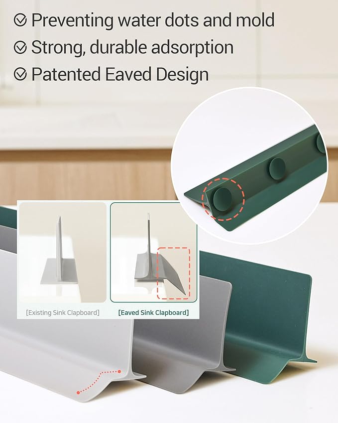 DEARCUS Kitchen Sink Splash Guard 19.7 Inch – Soft Silicone Water Shield for Apartment, Small Kitchen & Bathroom Sinks, Keeps Clothes Dry During Dishwashing, Strong Suction Non-Slip (Deep Gray)