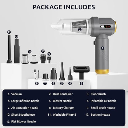 Handheld Vacuum Cordless Vacuum Cleaner with 9 Extensions, 18000Pa Brushless Suction & Air Blower (2-in-1), 7800mAH Battery, Steel+HEPA Filter, Car Vacuum, Dust Buster for Interior, Home & Pet Hair