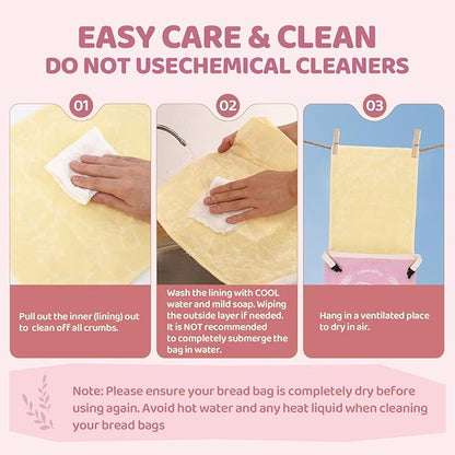 2 Pack Beeswax Bread Bags with Zipper, XL(13x17in) Sourdough Bread Storage for Homemade, Freezer Storage Bag to Keep Fresh, Cotton Beeswax Container, Baguette Bag with Liner, Kitchen Baking (Pink)