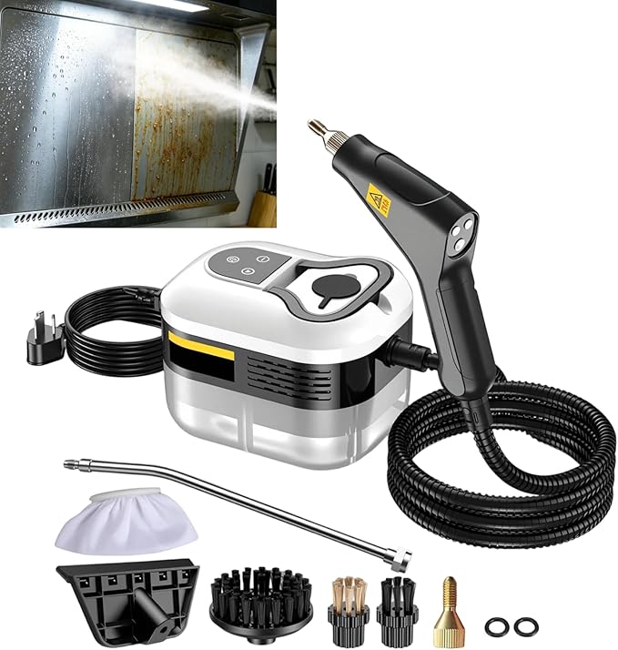 Aless 2500w Handheld High-Temperature Pressurized Steam Cleaner, 6 Adjustable Levels Window Steam Cleaner, 15s Fast Heat-Up, 4.5BAR High-Pressure, for Kitchen, Bathroom, Windows, Car (White)