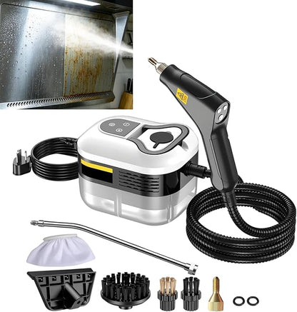 Aless 2500w Handheld High-Temperature Pressurized Steam Cleaner, 6 Adjustable Levels Window Steam Cleaner, 15s Fast Heat-Up, 4.5BAR High-Pressure, for Kitchen, Bathroom, Windows, Car (White)
