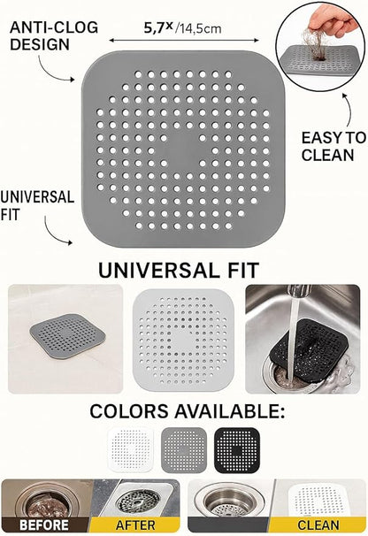 Silicone Drain Protector, Gray Anti-Clog Hair Catcher for Shower and Bathtub, 5.7 Inch Flexible Strainer with Easy Clean Design