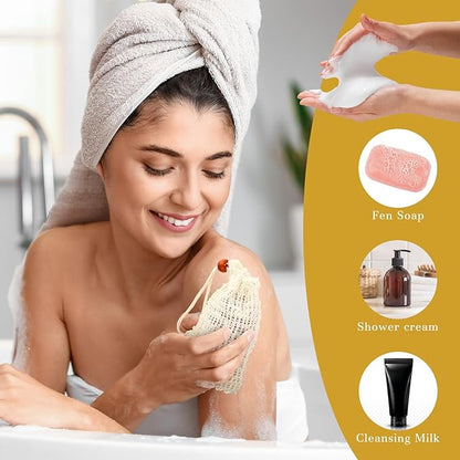 Baderke 36 Pcs Soap Saver Set for Packaging Gift Including Wooden Dish Holder Exfoliating Bag with Drawstring Soap Pads for Mother's Day Bar Wedding Baby Shower Homemade Gift(Wood Color)