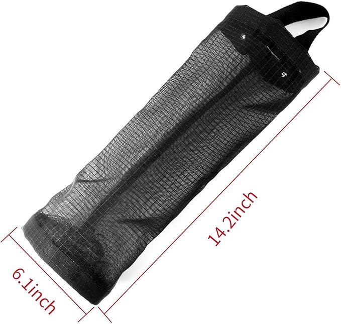 Hanging Folding Mesh Garbage Bag Organizer Trash Bags Holder Recycling Containers Plastic Waste Bag Storage for Kitchen With Adhesive wall hooks (Black)-2pcs