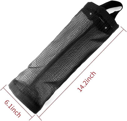 Hanging Folding Mesh Garbage Bag Organizer Trash Bags Holder Recycling Containers Plastic Waste Bag Storage for Kitchen With Adhesive wall hooks (Black)-2pcs