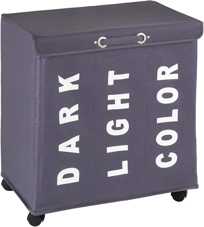 WENKO Trivo Basket, Laundry Sorter, with Lid, Hamper, Laundry Bin, 3 Section, 3 Bag, Room Storage, 30.64 gallon/22" x 23.6" x 13.8", Grey
