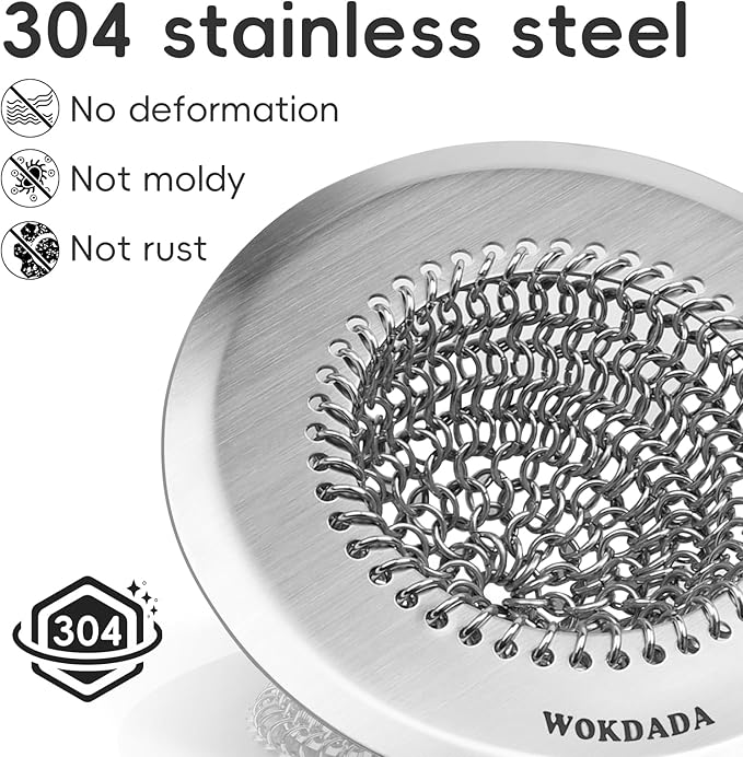 Revolutionary Kitchen Sink Drain Strainer/Patented Reversible Chain Mesh, Effortless Cleaning & Debris Catcher, Large Capacity, Anti-Clog, 304 Stainless Steel & Rust-Proof/Handmade