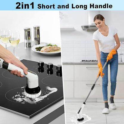 Electric Spin Scrubber for Cleaning Bathroom: Granvell Shower Cleaner Brush with 7 Replaceable Heads & Long Handle, Cordless Power Scrub Tools for Bath Tub Floor Tile