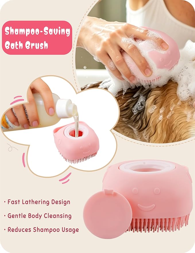 Pet Grooming Set, Dog Bathing Supplies, Bathing Glove, Towels, and Shampoo Brush, Finger-Sleeve Toothbrush for Dogs and Cats, Including a Comb Set, Suitable for Small Dogs and Cats 9-Piece (Pink)