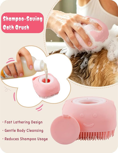 Pet Grooming Set, Dog Bathing Supplies, Bathing Glove, Towels, and Shampoo Brush, Finger-Sleeve Toothbrush for Dogs and Cats, Including a Comb Set, Suitable for Small Dogs and Cats 9-Piece (Pink)