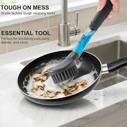 6-Piece Dish Brush Refill Set – 3 Durable Bristle Brush Heads and 3 Non-Scratch Sponge Refills – Replacement Heads for Soap Dispensing Dish Wand – Versatile Kitchen Scrubbing Kit