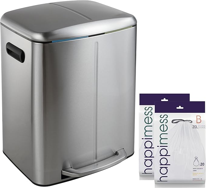 happimess HPM1005A Marco Rectangular 10.6-Gallon Double Bucket Trash Can with Soft-Close Lid, Stainless Steel, Fingerprint Resistant, Modern, Minimalistic for Home, Kitchen, Office, Bedroom, Bathroom