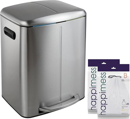happimess HPM1005A Marco Rectangular 10.6-Gallon Double Bucket Trash Can with Soft-Close Lid, Stainless Steel, Fingerprint Resistant, Modern, Minimalistic for Home, Kitchen, Office, Bedroom, Bathroom