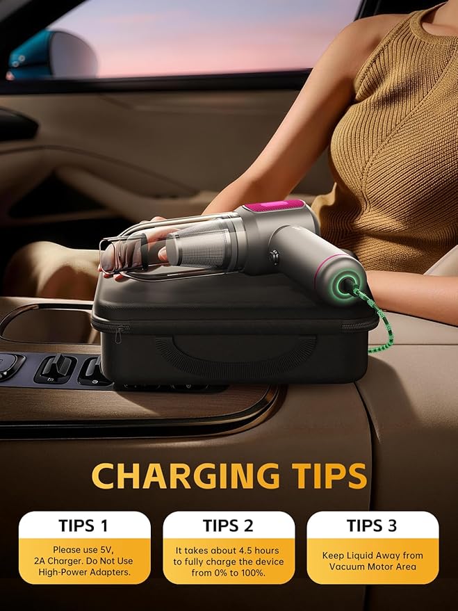 REWONDER Handheld Car Vacuum Cleaner, 22000Pa & 110000RPM Powerful Suction Car Vacuum, Cordless Portable Vacuum with 7800mAh Battery, Multi-Nozzles & Storage Bag for Car, Home, Pet Hair Cleaning
