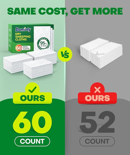 60 Count Dry Sweeping Cloths Refills for Swiffer Sweep + Mop, 4X Clean Power Sweeper Mop Pads to Clean Hair, Dirt, Dust, Disposable Unscented Dry Cloths Refills for Mopping Home, Bathroom, Kitchen