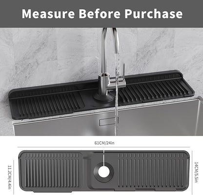 WAFT YEARN 24X5 Inch Silicone Durable Faucet Mat Kitchen Sink Splash Guard Draining Protector Tray Liner Absorbent Protective Counter Accessories For Sink Kitchen Bathroom Laundry Room Bar & RV Black
