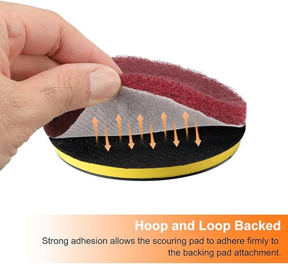 HARFINGTON 4pcs Scrubber Scouring Pads 180 400 800 1200 Grits 4 Inch Drill Power Brush Hoop and Loop Surface Conditioning Disc Drill Scuffing Disc Scrub Pads for Kitchen Cleaning, 4 Colors