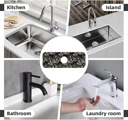 Paisley Mandala Brown And Black Floral Kitchen Sink Splash Guard Faucet Mat Super Absorbent Fast Drying Mat Sink Gadgets-Fast Drying Pad Sink Mat For Kitchen Bathroom (15" X 5.5" )