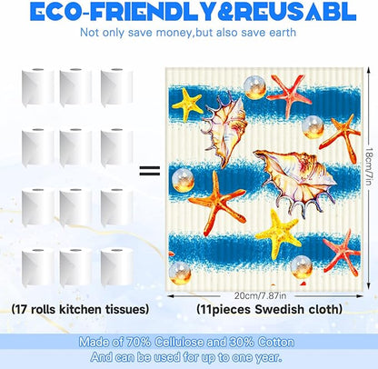 6 Pieces Ocean Swedish Kitchen Dish Towels Ocean Kitchen Cloths Reusable Sponge Cleaning Absorbent Dish Cloth No Odor Hand Towel Quick Drying Washable Cleaning Wipes