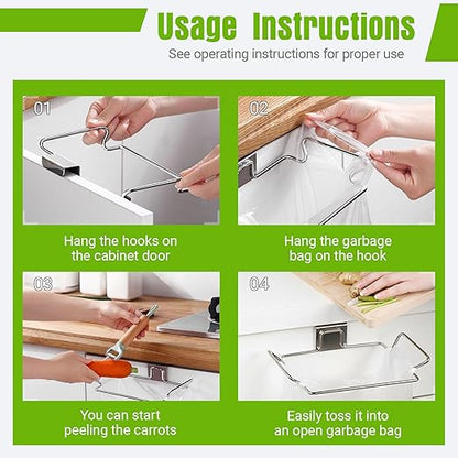 Trash Bag Holder, Stainless Steel Garbage Bag Holder Portable Under Sink Bag Hanger for Kitchen Cabinet Doors Bathroom