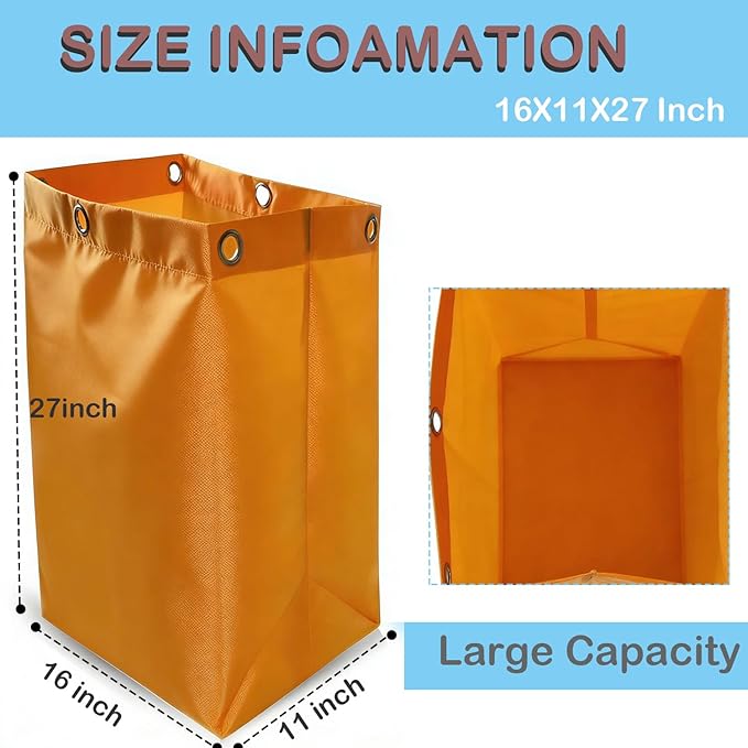 Yellow Replacement Janitorial Cart Bag, High Capacity Waterproof Thickened Housekeeping Commercial Janitorial Cleaning Cart Bag for Shopping Mall Holtel Office Toilet (16 x 11 x 27inches)