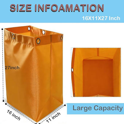 Yellow Replacement Janitorial Cart Bag, High Capacity Waterproof Thickened Housekeeping Commercial Janitorial Cleaning Cart Bag for Shopping Mall Holtel Office Toilet (16 x 11 x 27inches)