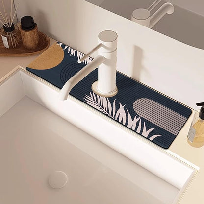 Sink Faucet Absorbing Mat, 2 Pack Drying Mat Around Faucet Sink Splash Guard Behind Faucet Sinkmat For Kitchen Bathroom Island Rv 15 * 5.5 Inch (38 * 14 cm)