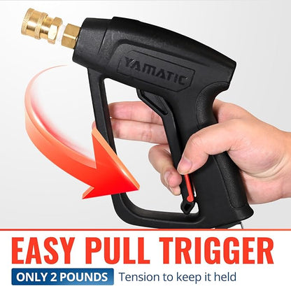 YAMATIC Short Pressure Washer Gun with Stainless Steel Swivel 3/8" Quick Connector, Power Washer Handle with Easy Pull Trigger Replacement for Ryobi, Simpson, Craftsman, DeWalt, 4000 PSI