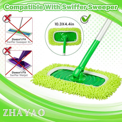 Reusable 100% Chenille Mop Pads Compatible with Swiffer Sweeper, Wet and Dry Flat mop Cover, 3 Pack Washable Pads for Surface/Hardwood Floor Cleaning