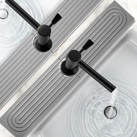 24 Inch Stone Faucet Mat for Kitchen Sink,Kitchen Sink Splash Guard-Water Absorbing Stone Tray for Sink,Super Absorbent, Diatomite Protector with Drainage for Kitchen Bathroom Counter(Light Grey)