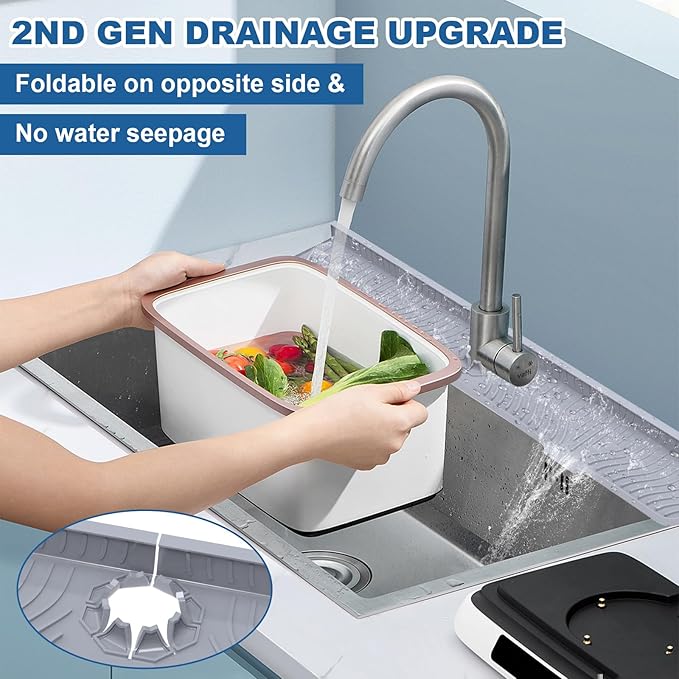33 inch Sink Splash Guard Mat, Sink Faucet Drying Mat, Silicone Faucet Handle Drip Catcher Tray, Longer Silicone Sink Mat for KitchenBathroom, Drip Protector Splash Countertop (Grey)
