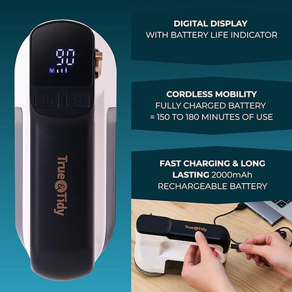 True & Tidy XL Fabric Shaver & Lint Remover, LED Digital Display, 3 Speeds, 6-Blade Stainless Steel w/Extra Blades, Type-C Fast Charging, 2.5-3.5 Hours Runtime, for Clothes, Furniture & Upholstery