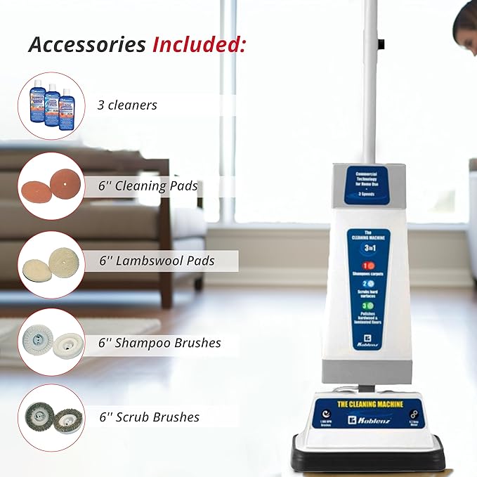 Koblenz P-820 BA Carpet Shampooer and Floor Polisher, Floor Scrubber Machine, 3-Speed, Scrubbing Brushes, Polishing Pads, Buffing Pads, Carpet Cleaner Machine, Includes Cleaners, Blue/Gray